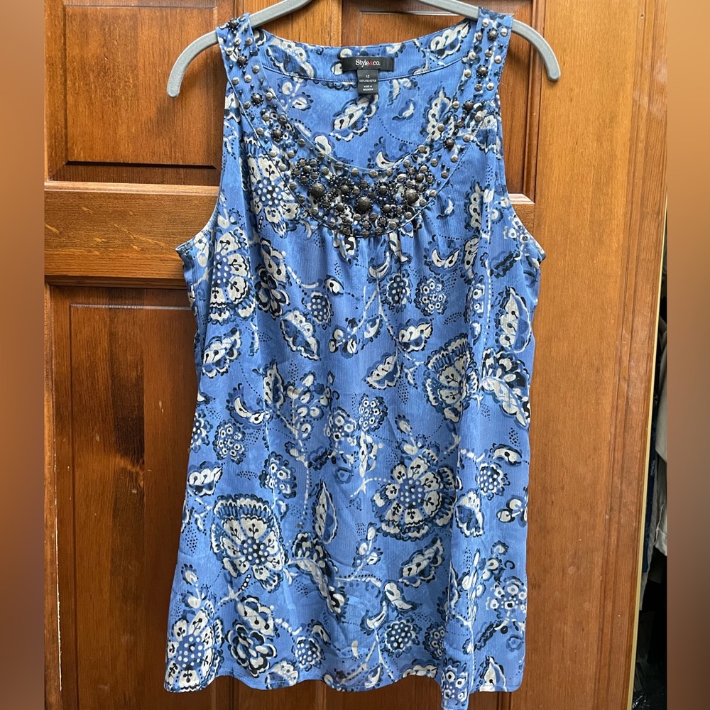 Bejeweled neckline tank top